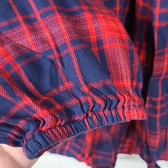GAP Maternity Split-Neck Red Plaid Top Long Sleeve Flannel Shirt Bow Tie Keyhole - Picture 7 of 10